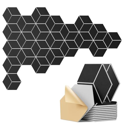 22-Pack Self-Adhesive Acoustic Panels, 12" x 10" x 0.4" – High-Density, Flame-Resistant Soundproof Foam. Absorbs Noise and Eliminates Echoes. Enhance Your Space with Hexagonal 3D Design(BlackFace) - color: WhiteBase + BlackFace, size: Y-Cut Hexagon 22 Pac