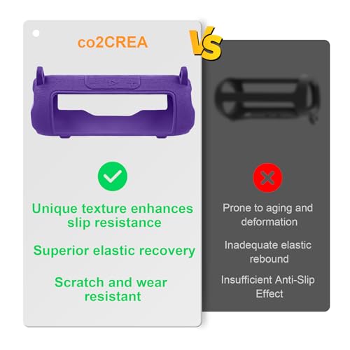 co2CREA Silicone Case for JBL Flip 7 Portable Waterproof Speaker, Purple | Portable Travel Soft Cover with Detachable Shoulder Strap, Protective Skin Case, Hands-Free Carrying, Lightweight - color: Purple Case
