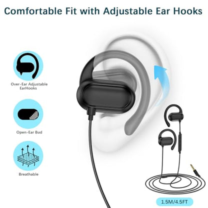 Open Ear Headphone 3.5mm Earbuds for Chormebook Laptop Computer,Over On Ear | Buds for Samsung A15 for Moto G Stylus,3.5 Jack Desktop PC Headset with Mic Adjustable Hook,Travel Airplane Wired Earphones
