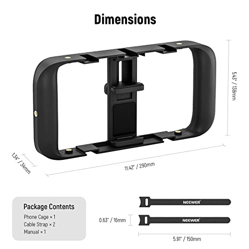 NEEWER Smartphone Video Rig, Phone Video Stabilizer Grip Vlogging Cage with Cold Shoe Tripod Mount, Phone Rig for Videomaker Film Maker Video grapher Compatible with iPhone Samsung and More, A104 | Cold Shoe, 1/4 Inch Thread, Video Recording Film Rig, Com