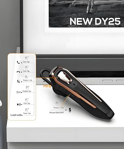 Single Ear Bluetooth Headset V5.4 36Hrs Talk Time, Bluetooth Earpiece | Noise Canceling Microphone, Hands-Free Wireless Headset for Driving/Office/Business, Crystal Clear Calls, Lightweight (Gold)