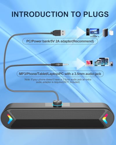 LENRUE Computer Speakers,PC Speakers for Desktop,Wired USB-Powered Sound-bar for Computer with 10W Stereo Sound and Colorful Light,Plug-n-Play (A39PRO /Black) - color: black