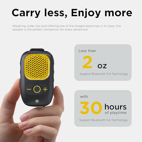 Wearable Bluetooth Speakers, Clip On Wireless Jobsite Speaker - Yellow | 30H playtime, IPX6 Water-Resistant, Portable, Built-in Mic, Hands-Free Calls, Non-Magnet - color: Yellow
