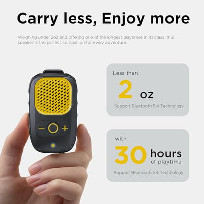 Wearable Bluetooth Speakers, Clip On Wireless Jobsite Speaker - Yellow | 30H playtime, IPX6 Water-Resistant, Portable, Built-in Mic, Hands-Free Calls, Non-Magnet - color: Yellow