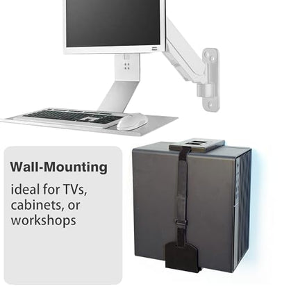 Universal Wall or Under Desk CPU Mount, Small PC/NAS Bracket – 4.5 to 9.2 inch Wide Computer Holder, Space-Saving Design with Safety Lock,Max Load 32Lbs