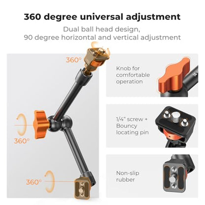K&F CONCEPT 11" Magic Arm with ARRI 1/4" Screw 360° Ball Heads | Articulating Friction Camera Arm Mount for Monitor, LED Light, Webcam, Microphone, Camera Cage, MS33 - size: 11 Inch