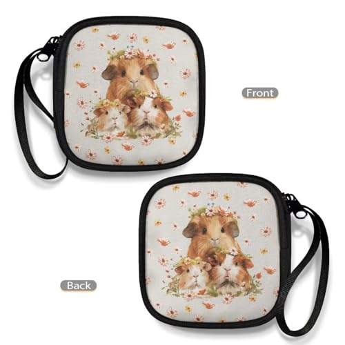 Small Earbuds Bag Lightweight Headphone Storage Bag Portable Headset Carrying Pouch with Inner Mesh Pocket - Guinea Pig and Daisy - color: Guinea Pig and Daisy