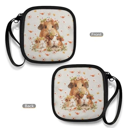 Small Earbuds Bag Lightweight Headphone Storage Bag Portable Headset Carrying Pouch with Inner Mesh Pocket - Guinea Pig and Daisy - color: Guinea Pig and Daisy