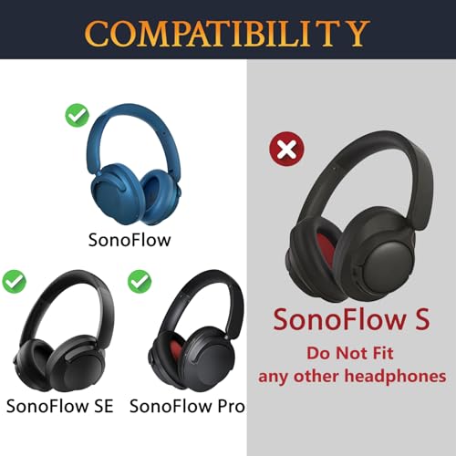 SOULWIT Professional Earpads Cushions Replacement for 1MORE SonoFlow/SonoFlow SE/SonoFlow Pro Headphones, Ear Pads with Soft Protein Leather, Noise Isolation Foam - Blue - color: Blue
