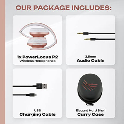 PowerLocus Bluetooth Over-Ear Headphones, Wireless Stereo Foldable Headphones Wireless and Wired Headsets with Built-in Mic, Micro SD/TF, FM for iPhone/Samsung/iPad/PC (Rose Gold) - color: Rose Gold