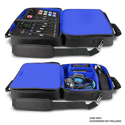 USA Gear Audio Mixer Case Fits RODECaster Pro II, Pro & Duo, GoXLR, & more Podcast Equipment - Podcast DJ Travel Bag with Customizable Interior, Scratch-Resistant Interior, Shoulder Strap (Blue) - color: Blue