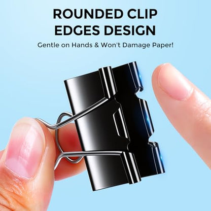 Binder Clips, KURULO 60pcs Medium Binder Clips 1.25 Inches | Sturdy Binder Clip Medium for Office Supplies, School, Home, Black Metal Paper Clamps, Office Clips with Storage Box