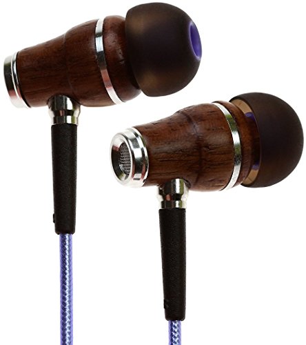 Symphonized NRG 2.0 Wood Earbuds Wired, in Ear Headphones with Microphone for Computer & Laptop, Noise Isolating Earphones for Cell Phone, Ear Buds with Booming Bass (Metallic Purple)