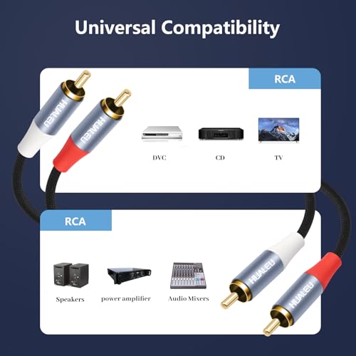 10FT Gold-Plated 2RCA Male to 2RCA Male Aluminum Shell Auxiliary Audio Cord,2 RCA M/M Stereo Audio Cable for Amplifier,TV,Mixer,Audio player-2Pack - size: 10Feet*2