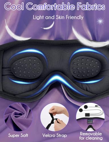 LC-dolida Sleep Headphones, Sleep Mask Bluetooth Wireless Music Eye Mask, Sleeping Headphones for Side Sleepers Sleep Mask with Bluetooth Headphones Ultra-Thin Stereo Speakers Perfect for Sleeping - color: Classical Purple