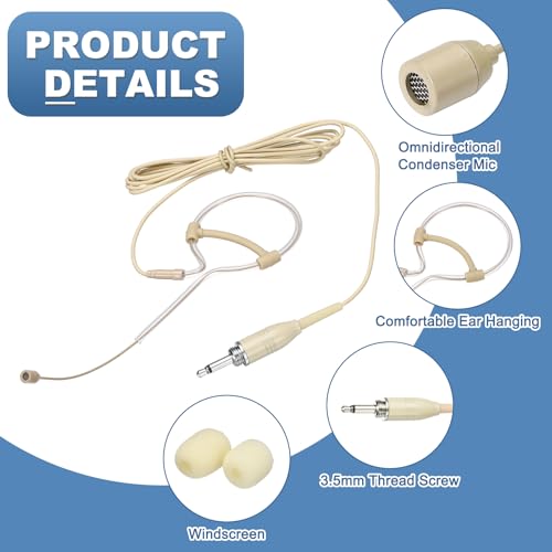 MECCANIXITY Ear Hook Headset Microphone, Single Over Ear Set Hanging Omnidirectional Wired Audio Condenser Microphone Headset with 3.5mm Thread Screw Plug 3.9ft Cable, Beige - color: Beige, style: 3.5mm Thread Screw Plug