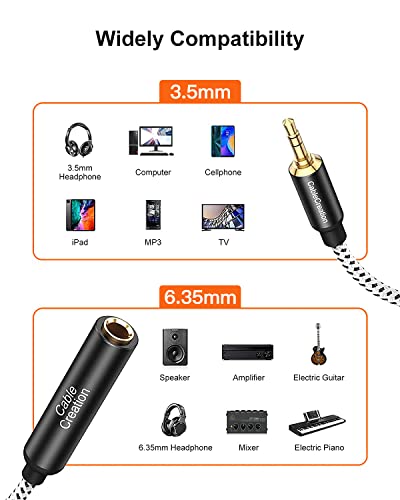 CableCreation 1/4 to 1/8 Headphone Aux Adapter 0.3m, TRS Audio Adapter | TRS 6.35mm to 3.5mm Audio Cable for Amplifier, Guitar, Headphone, Home Theater Devices, Laptop, PCs, Phone - size: 0.3 Meter