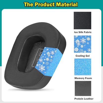 G733 Cooling Gel Earpads Replacement Compatible with Logitech G733 G535 G335 Wireless Gaming Headset Ear Pads Ear Cushions Ice Silk Fabric Memory Foam Black
