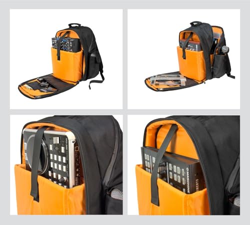 Prime DJ Backpack for DVS, Mobile, or Club Gigs, Bag Carry Mixers S9, 62, etc., Laptop, Stand, Tablet, Headphone, Vinyl Records, USB Mobile Devices, Needle Case, Cables, Microphone & More
