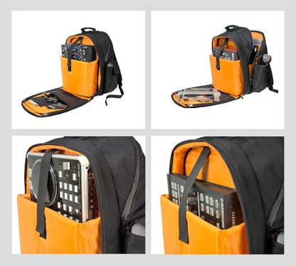Prime DJ Backpack for DVS, Mobile, or Club Gigs, Bag Carry Mixers S9, 62, etc., Laptop, Stand, Tablet, Headphone, Vinyl Records, USB Mobile Devices, Needle Case, Cables, Microphone & More