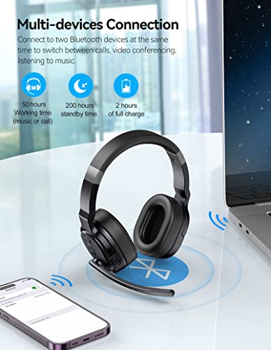 TECKNET Bluetooth Trucker Wireless Headset, Noise Cancelling Mic for Work | Single & Dual Ear, 50Hrs Battery, 3 EQ Music Modes, Clear Mic Wireless Headset for PC, Truck Drivers, Office & Call Center - size: OS-Dual Ear