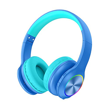 Candy Bila Kids Bluetooth 6.0 Headphones, LED Light, 85Hours Playtimes - color: Blue
