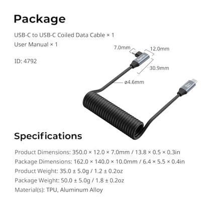 SMALLRIG USB-C to USB-C Coiled Data Cable (Straight to Angled) - 4792 | 90° Straight-to-Angled Design, 20Gbps High-Speed Data Transfer, Supports PD 100W Fast Charging for iPhone/Laptops/Cameras - size: 1.15FT-3.28FT, style: Straight to Angled Coiled