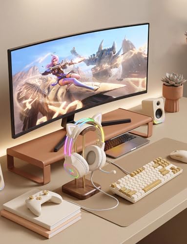 Lightweight Gaming Headset, RGB Lighting, Wired Over Ear Headphones with Mic for PC Laptop PS4 PS5 Switch, Stereo Surround Sound, Self-Adjusting Headband, Beige Cat Ear - color: Beige Cat Ear