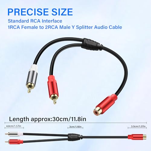 RCA Subwoofer Cable - 0.98FT (2PCS) Y Splitter Stereo Audio Cable Gold-Plated Plug RCA Audio Subwoofer Adapter Cord for Hi-Fi System TV Amplifier Home Theater - style: 1 RCA Female to 2 RCA Male