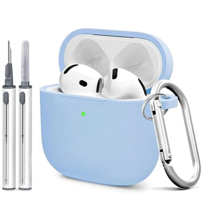 for Airpods 4th Case Cover, Come with Cleaner Kit,Soft Skin Silicone Case Cover with Keychain, Full Protective Case for Men and Women, Compatible with AirPods 4th Generation Case,Sky Blue - color: A2-Sky Blue