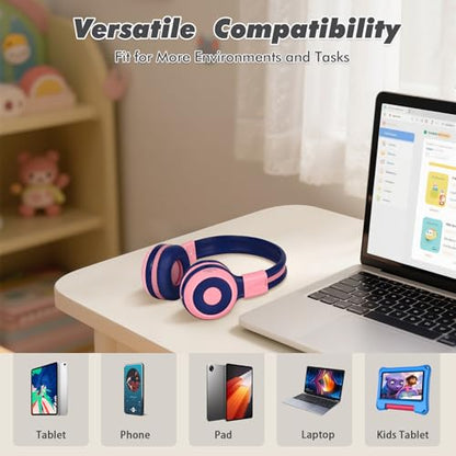 SIMOLIO Kids Wireless Headphones w/Mic for School,75/85/94dB Safe Volume - color: Barbie Pink