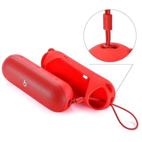 Silicone Case Compatible with Beats Pill Wireless Bluetooth Speaker,Travel Silicone Protective Cover with Shoulder Strap for Beats Pill Bluetooth Speaker (Red) - color: Red