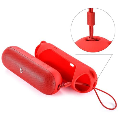 Silicone Case Compatible with Beats Pill Wireless Bluetooth Speaker,Travel Silicone Protective Cover with Shoulder Strap for Beats Pill Bluetooth Speaker (Red) - color: Red