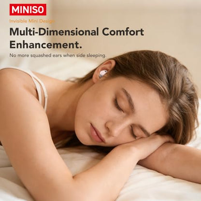 MINISO MS217 수면 이어버드, 옆으로 자는 분들을 위한 미니 인이어 디자인, 실시간 AI 번역, 165개 언어 및 8번역 모드, 통화 및 음악 지우기, 블루투스 6.0, 수면/업무에 이상적, 핑크