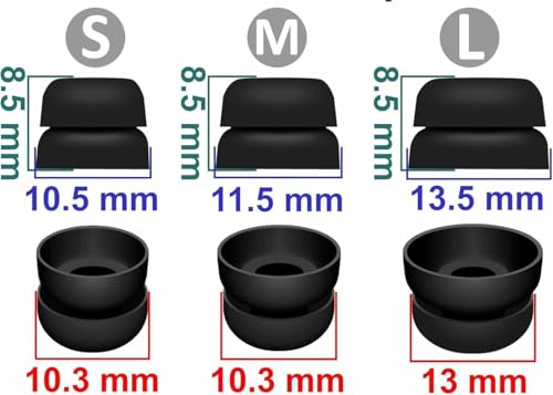 Double Flange Ear Tips Compatible with Most in-Ear Earbuds, S/M/L 3 Sizes 6 Pairs Soft Silicone Earbuds Tips, Fit for PB Pro Studio Buds Fit Pro etc., 6 Pairs Black