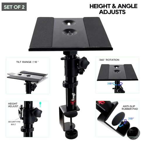 Tlingt Clamp-on Desktop Speaker Stands Pair, Desk Mount Set, Adjustable Height - size: For 5"- 6" Speaker