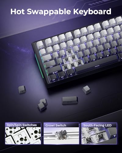 Redragon Wireless Mechanical Keyboard, Gasket RGB Gaming Keyboard with Screen & Knob, Tri-Mode BT5.0/2.4G/USB-C, 95 Keys Hot Swappable, Side Printed PBT Keycaps, Thick Pre-Lubed Linear Switch, K725SP - color: Grey