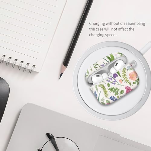 Compatible with Airpod pro 2nd/1st Generation Case Cover with Gold Round Keychain Cute Pattern Hard & Anti Slip Cover for Men Women & Girls（Flower Landscape） - color: Flower Landscape