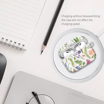 Compatible with Airpod pro 2nd/1st Generation Case Cover with Gold Round Keychain Cute Pattern Hard & Anti Slip Cover for Men Women & Girls（Flower Landscape） - color: Flower Landscape