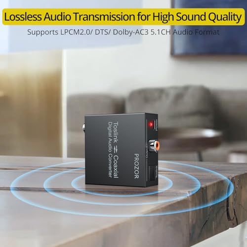 PROZOR 192K 양방향 동축 광학 컨버터, 광학 SPDIF 토스링크 - 동축, 동축에서 광학 SPDIF 토스링크, DTS/Dolby-AC3 지원, 광학 케이블이 있는 양방향 디렉셔널 디지털 스플리터