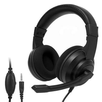L02 Wired Headset, 3.5mm Stereo Headphones with Noise Canceling Microphone & Volume Controls, On-Ear Computer Headset for School/Office/Online/Gaming (Black)