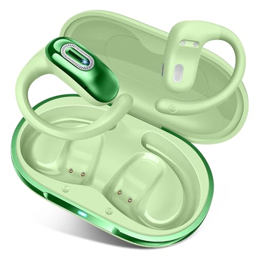 Open Ear Headphones, NEW Over Ear Earbuds with 4 ENC Noise-Canceling Mic | Ultra-Comfort Bone Conduction Earbuds, BT5.4, 50H HD Stereo, IPX7 Waterproof, Ergonomic Earhooks,Sports Ear Buds for Running - color: Light Green