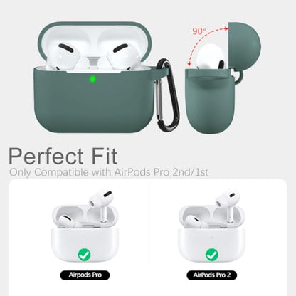 Lerobo for AirPods Pro 2nd/1st Case with Keychain, Pine Green | Soft Silicone Protective Cover Compatible with Apple AirPod Pro Case for Women Men, Scratchproof, Shockproof, Dustproof - color: Pine Green