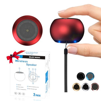 2Pack Portable Mini Speakers, Bluetooth Tiny Speaker,Wireless Micro Speaker for Phone/PC/Tablet, Rechargeable Battery, Built-in Microphone, Cute Mini Speakers with Strap to Carry, Red - color: Red