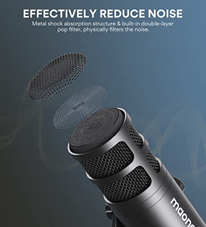 MAONO PD100U USB Dynamic Microphone, Podcast Recording Mic with Gain Knob | Plug & Play, Desktop Stand, Metal Structure, Cardioid Studio PC Computer Mic for Streaming, Vocal, Studio, Content Creation