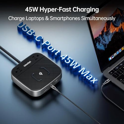 Charging Station 67W, 6 in1 iPhone Charging Station with USB Port | Wireless Charging, 2× AC Outlets, Desktop/Bedside/Nightstand GaN Multi Power Station for iPhone, Galaxy, Hotel-Grade, Grey - color: Grey