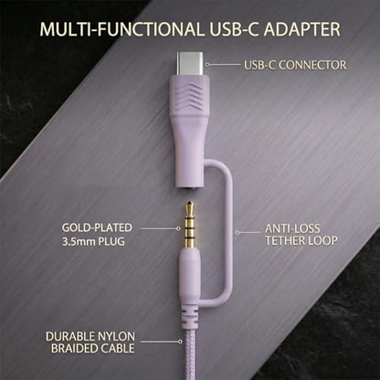 Wired Over-Ear Headphones, Mic, 3.5mm, USB-C Adapter, Purple | Over-ear comfort with inline mic, volume control, 3.5mm jack, and USB-C adapter for phones, laptops, PCs, and tablets. - color: Purple