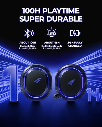 Wireless Gaming Headset, 7.1 Surround Sound, 2.4GHz USB Gaming Headphones with Bluetooth 5.4, 100H Battery, ENC Noise Canceling Mic, RGB Light, Wireless Headset for PC PS5 PS4 Mac Switch (Black-Blue) - color: Black-Blue