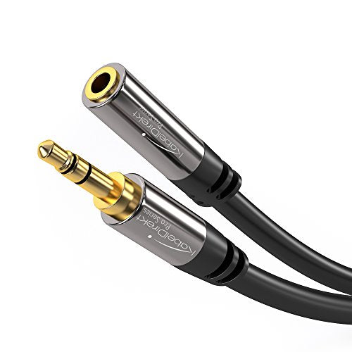 KabelDirekt – Headphone 3.5mm Extension Lead Cable – 20ft | Aux audio cable, male jack plug/female jack, practically break-proof metal casing, perfect for headphones, black - size: 20 feet