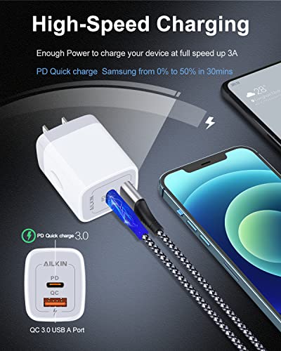 3Pack Dual Port USB-C Wall Plug-in USBC Charger, AILKIN 20W Power Delivery | QC3.0 USB A Double Port Fast Charging Block for iPhone 17 15 14 13 12 Pro Max 14 Pro Mini 16Pro Max 16 Plus 16E X XS Cube - color: White